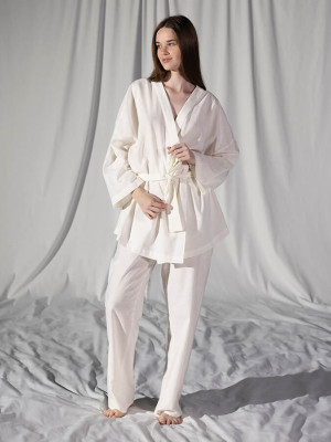 Домашній одяг Penelope - Serli uzun kollu kimono beyaz білий S-M