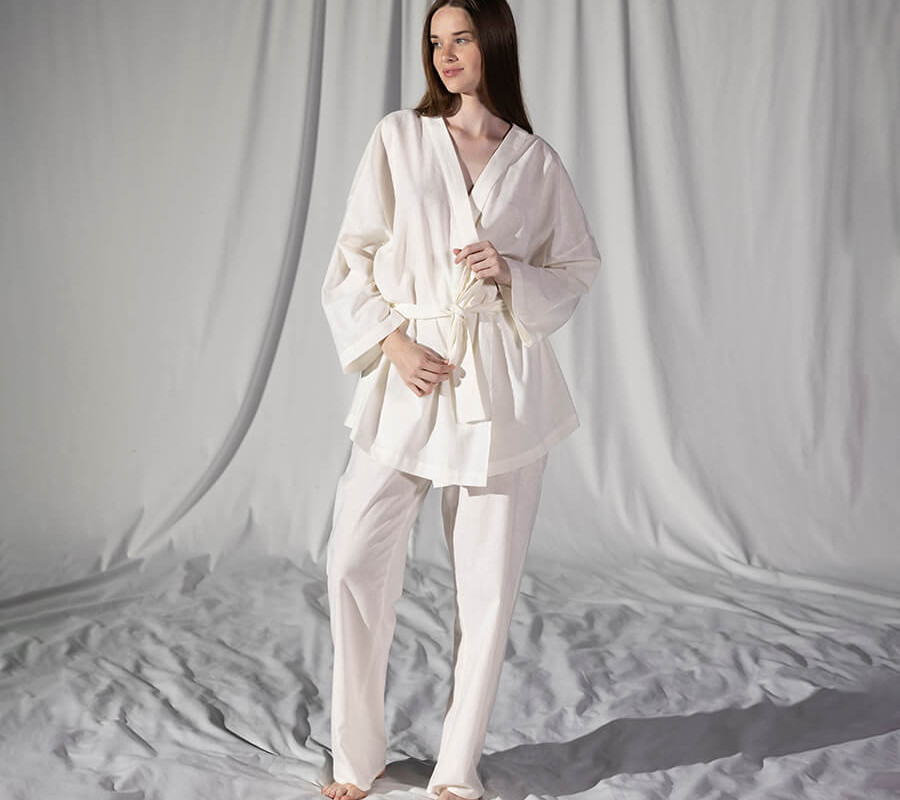Домашній одяг Penelope - Serli uzun kollu kimono beyaz білий S-M