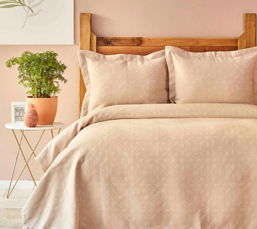 Покривало з наволочками Karaca Home - Back To Basic pudra 250*240 євро