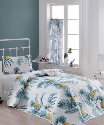 Покривало стьобане з наволочкою Eponj Home - CustomAnanas beyaz білий 160*220