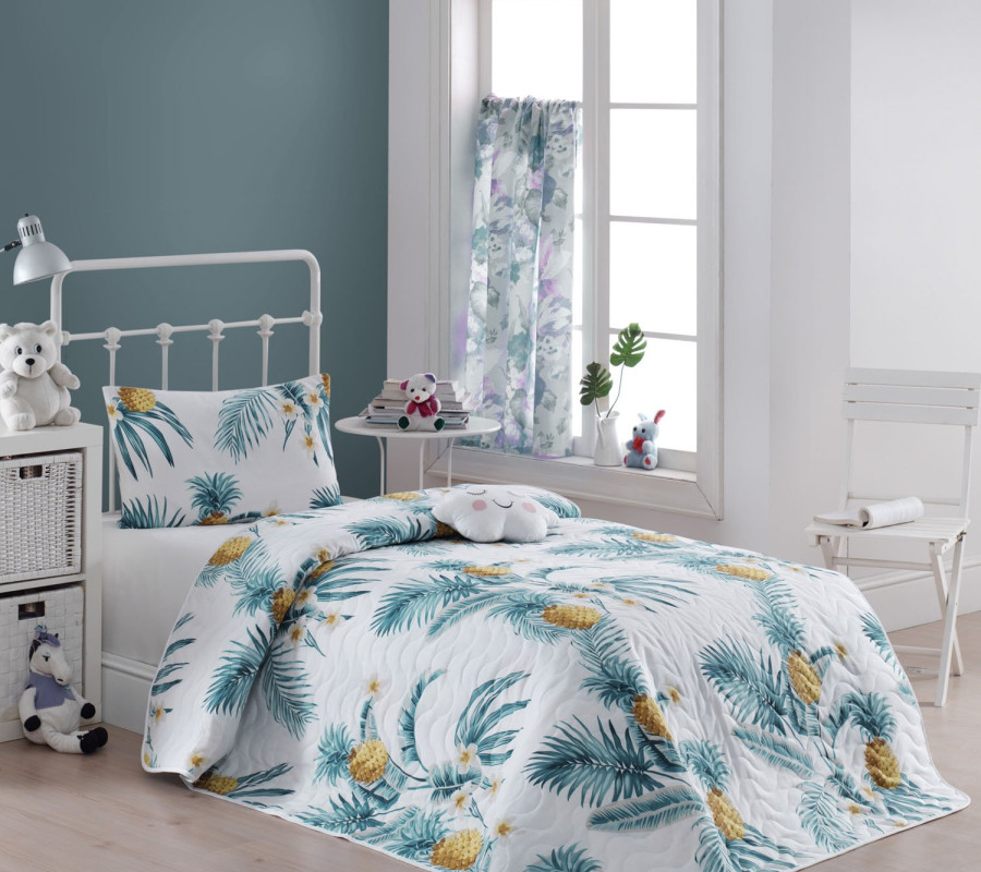 Покривало стьобане з наволочкою Eponj Home - CustomAnanas beyaz білий 160*220