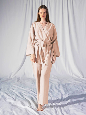 Домашній одяг Penelope - Serli uzun kollu kimono somon лососевий S-M