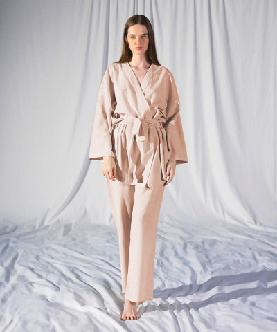 Домашній одяг Penelope - Serli uzun kollu kimono somon лососевий S-M