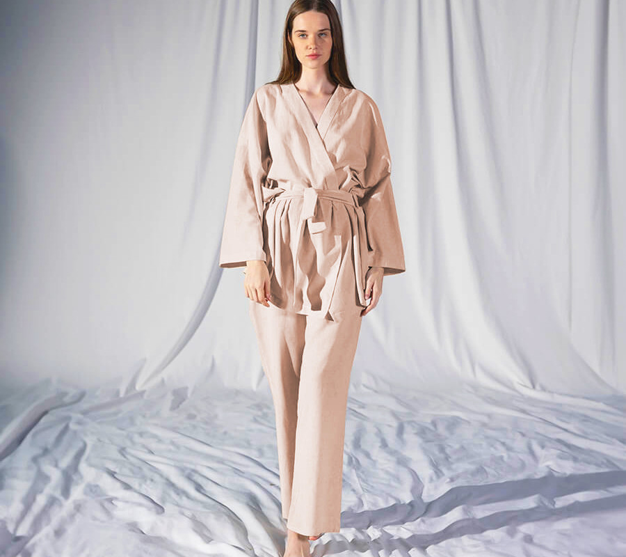Домашній одяг Penelope - Serli uzun kollu kimono somon лососевий S-M