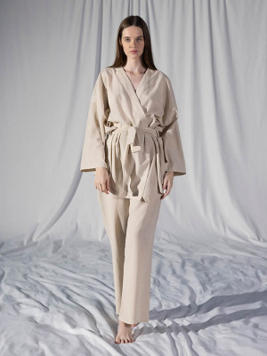 Домашній одяг Penelope - Serli uzun kollu kimono ekru молочний S-M