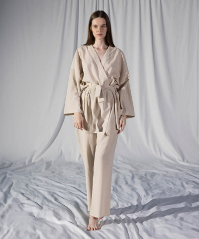Домашній одяг Penelope - Serli uzun kollu kimono ekru молочний S-M