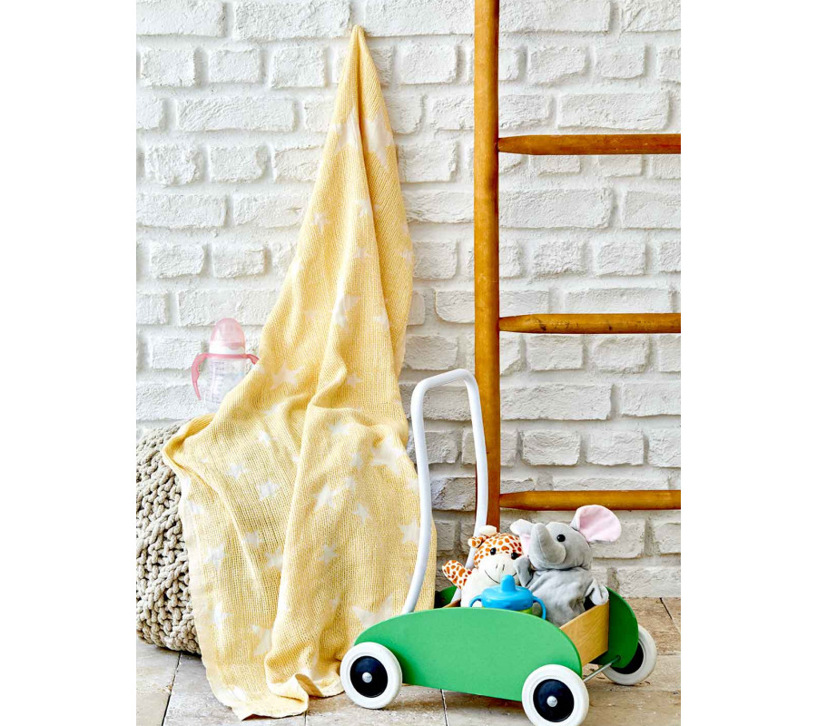 Дитяче покривало піке Karaca Home - Baby star sari жовтий 80*120