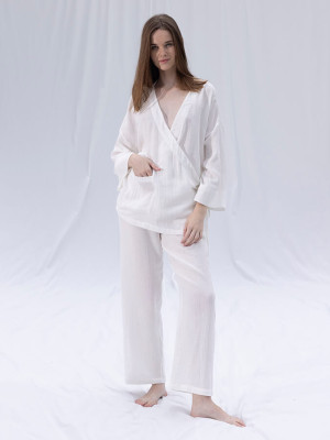Домашній одяг Penelope - Serli kruvaze kimono kisa beyaz білий S-M
