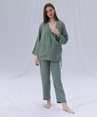 Домашній одяг Penelope - Serli kruvaze kimono kisa cagla зелений S-M