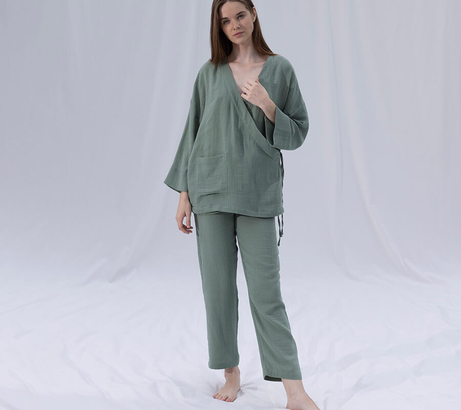 Домашній одяг Penelope - Serli kruvaze kimono kisa cagla зелений S-M